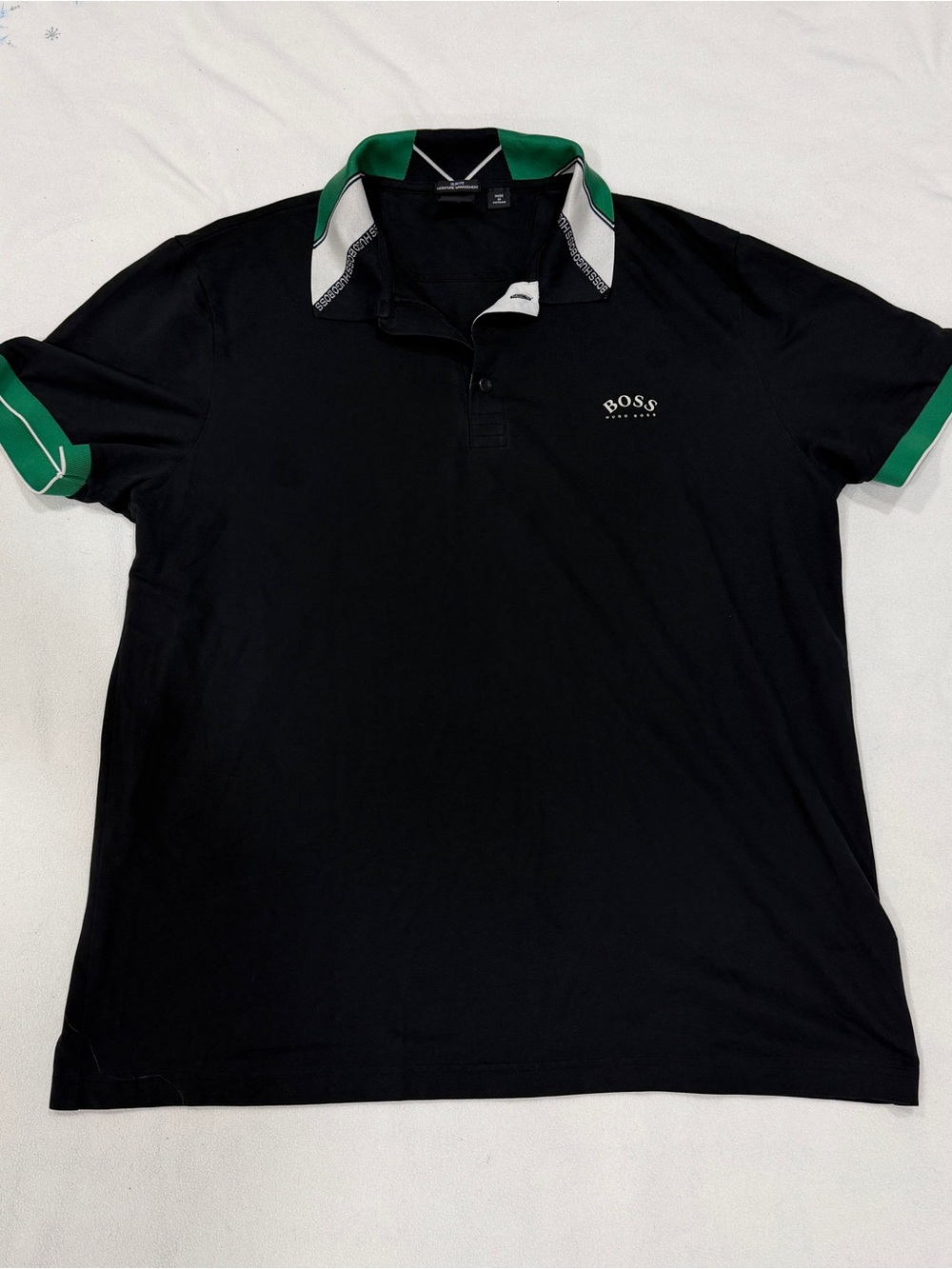Hugo Boss Polo Shirt Mens XXXL Black Green Slim Fit Moisture Management Logo